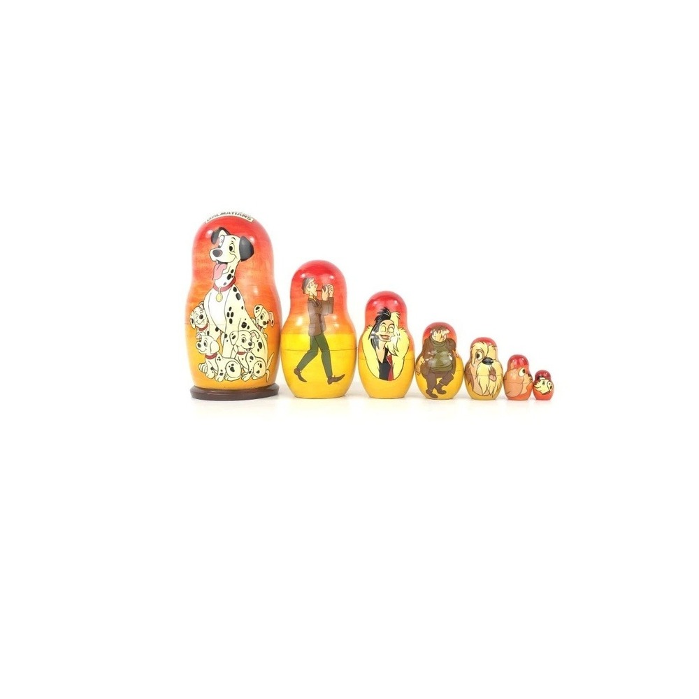 Vintage Hand-Painted 101 Dalmatians Russian Nesting Dolls – 7 Piece Set
